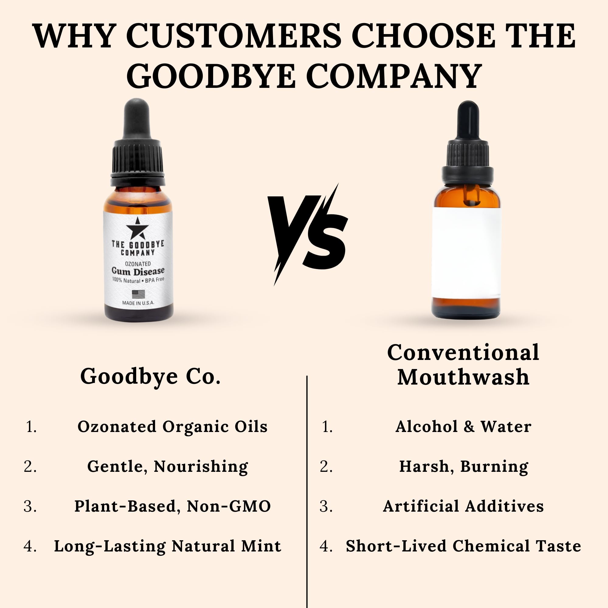 The Goodbye Company frascos de neem y clavo que resaltan ingredientes botánicos puros