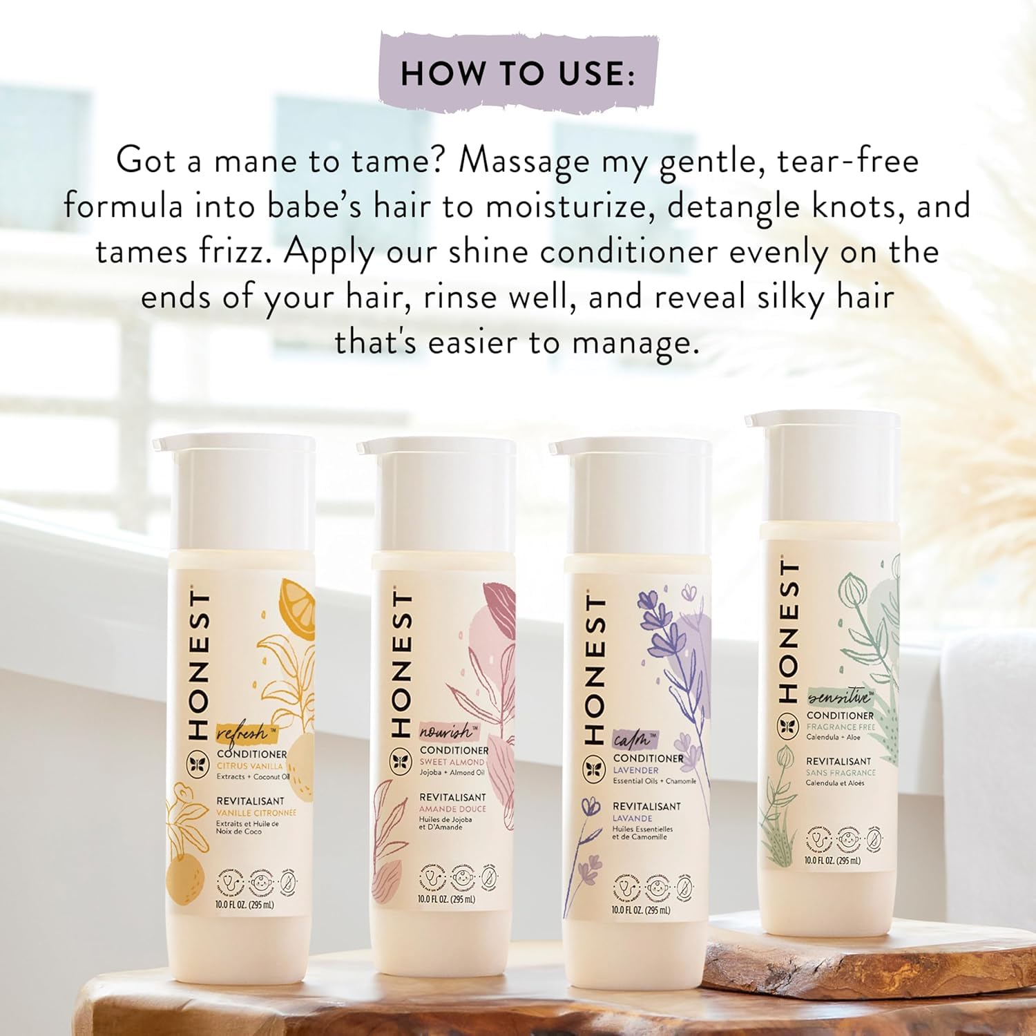 The Honest Company etiqueta con lista de ingredientes naturales y beneficios visibles