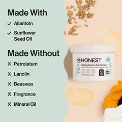 The Honest Company pomada junto a regla para comparar 10 oz y escala práctica