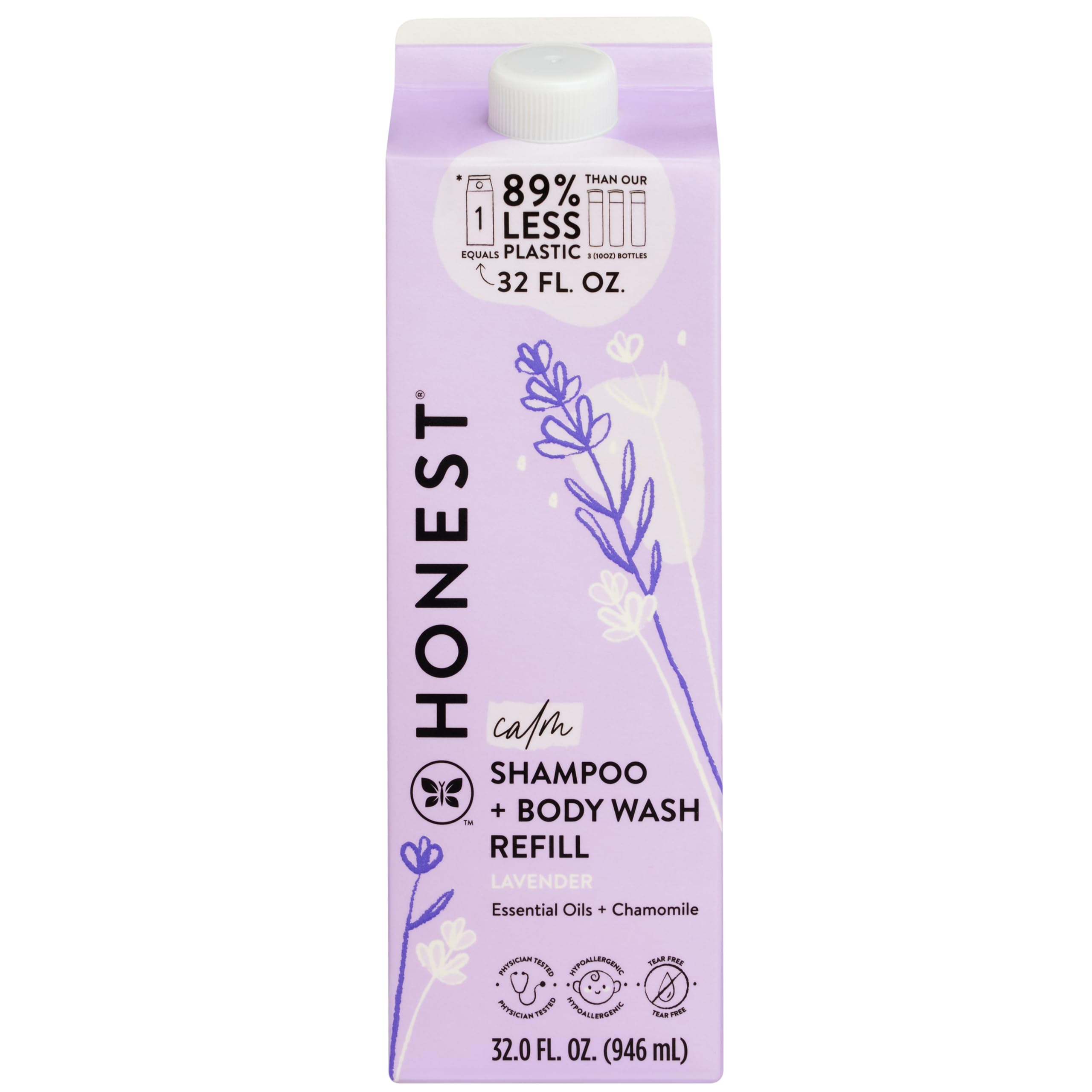 The Honest Company cartón refill frontal mostrando 32 oz y ventaja ecológica