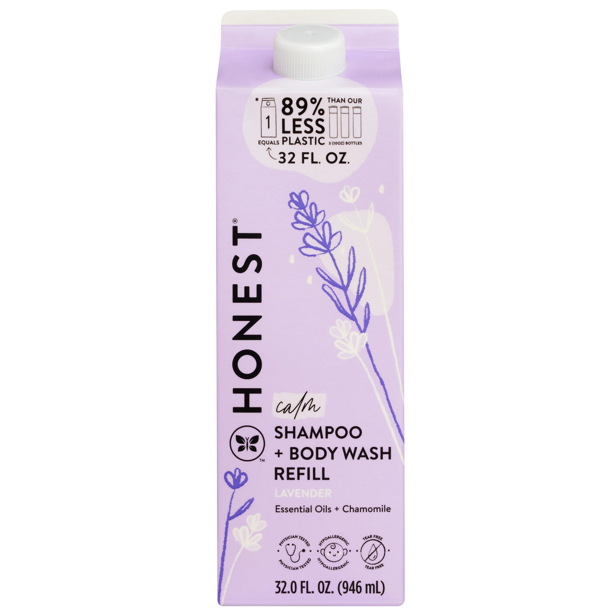 The Honest Company cartón refill frontal mostrando 32 oz y ventaja ecológica