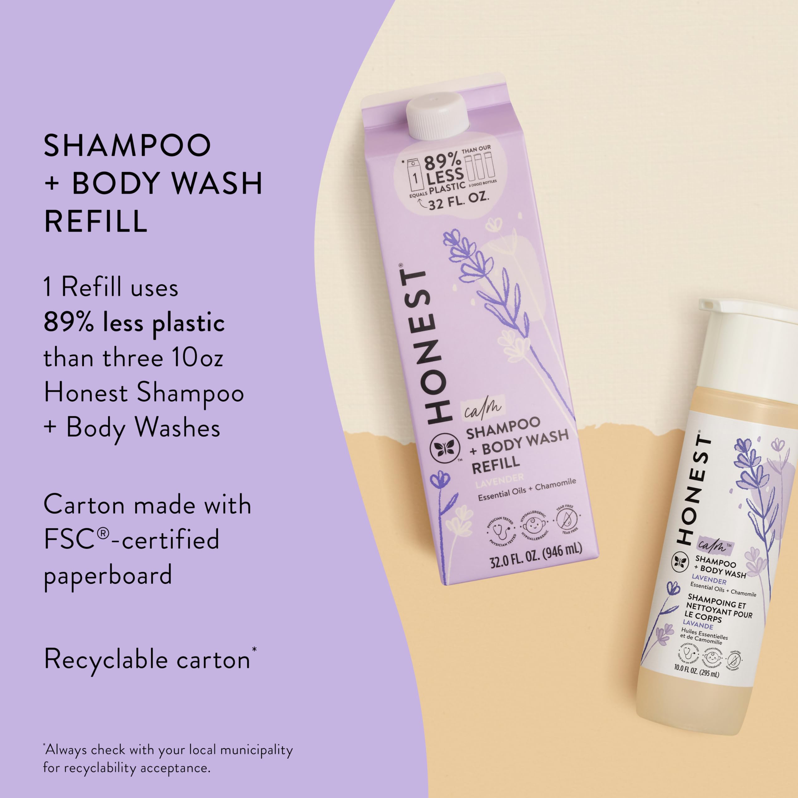 The Honest Company vertiendo refill en botella reutilizable con menos plástico