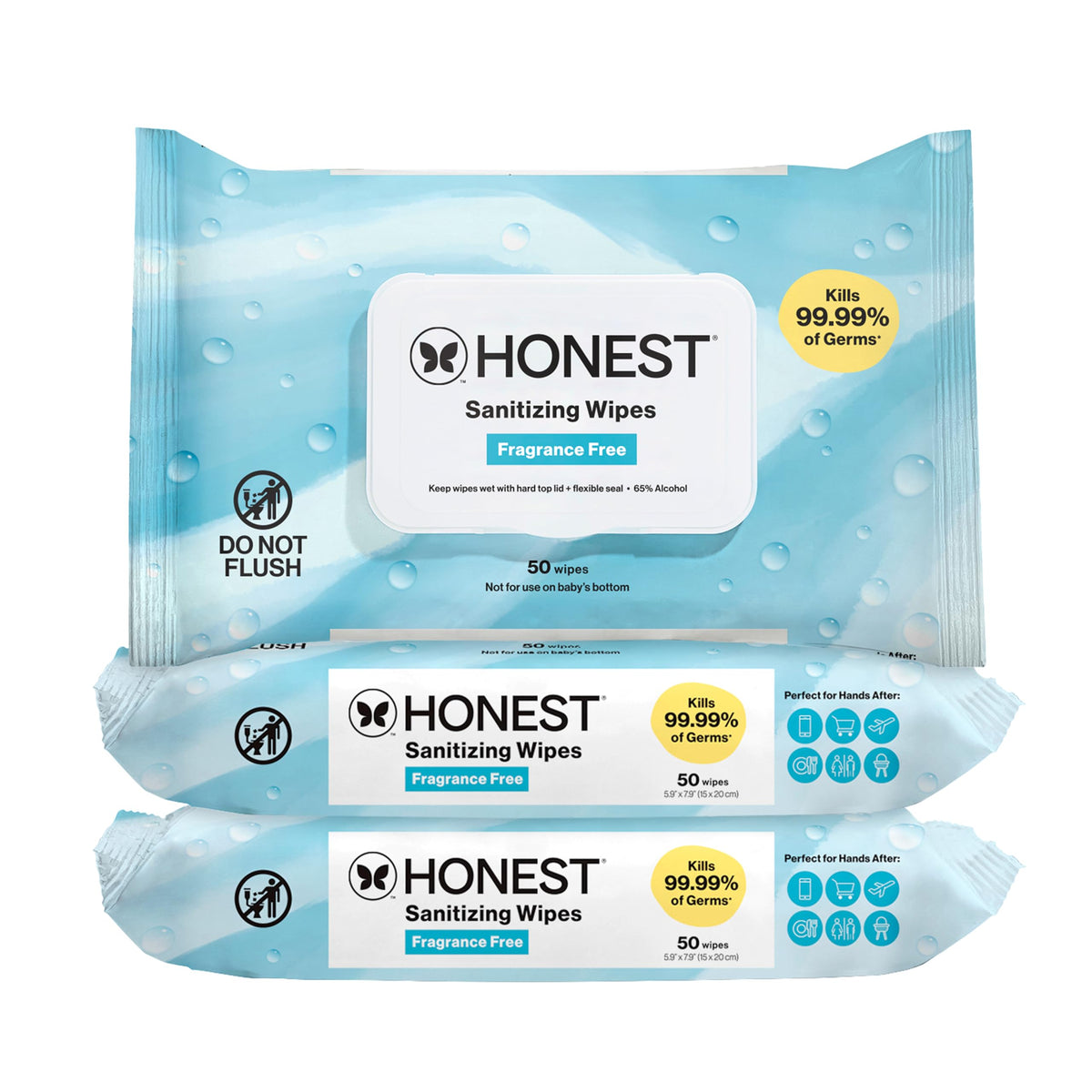 The Honest Company envase frontal de toallitas sanitizantes, práctico para llevar