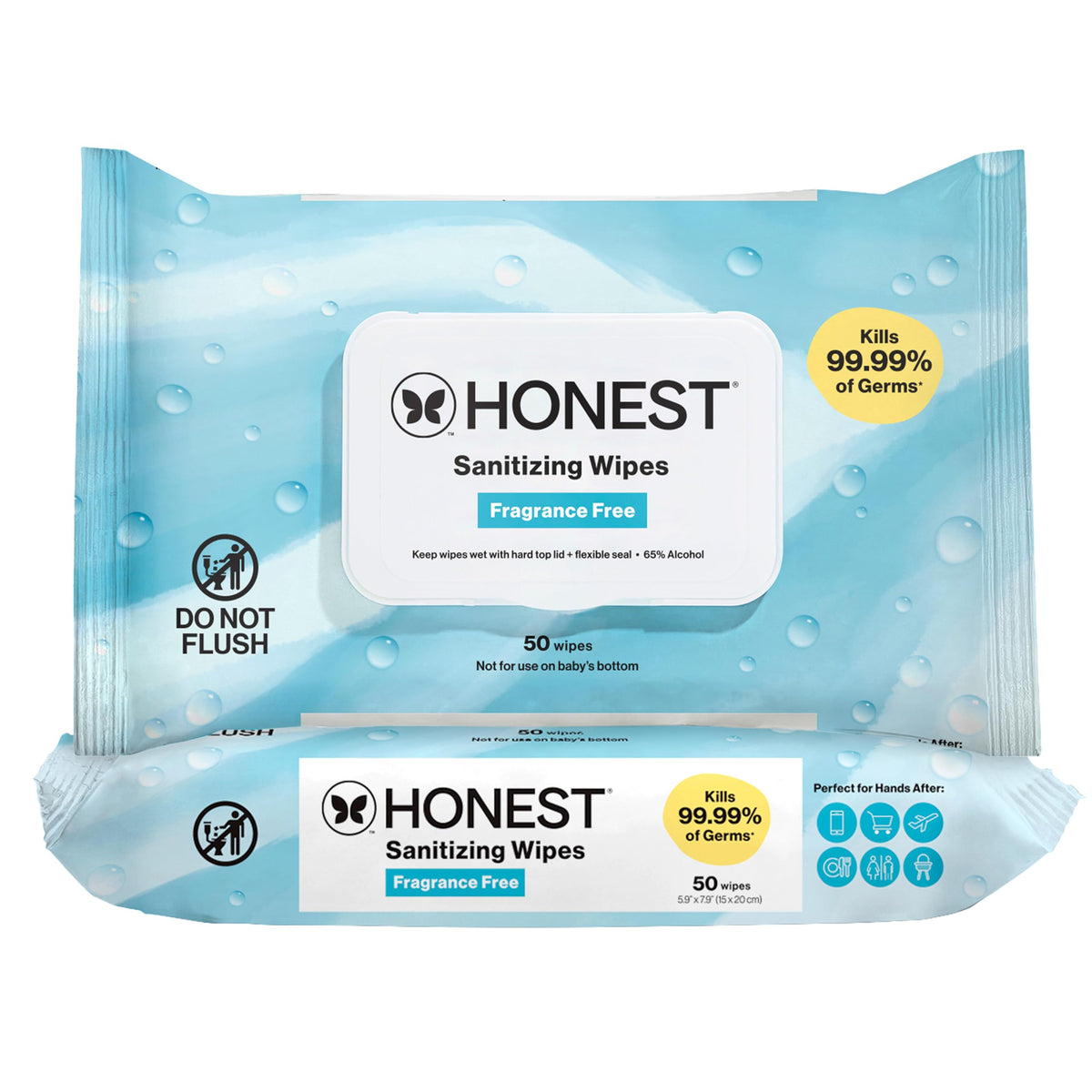 The Honest Company envase frontal mostrando 150 toallitas y beneficios prácticos