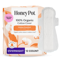 The Honey Pot Company empaque frontal mostrando almohadillas, protección nocturna confortable