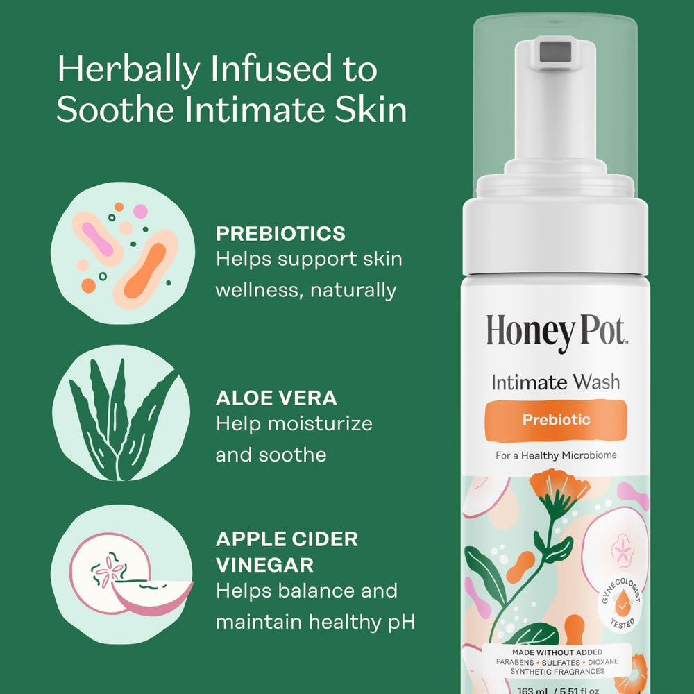The Honey Pot Company etiqueta con ingredientes y beneficios claros