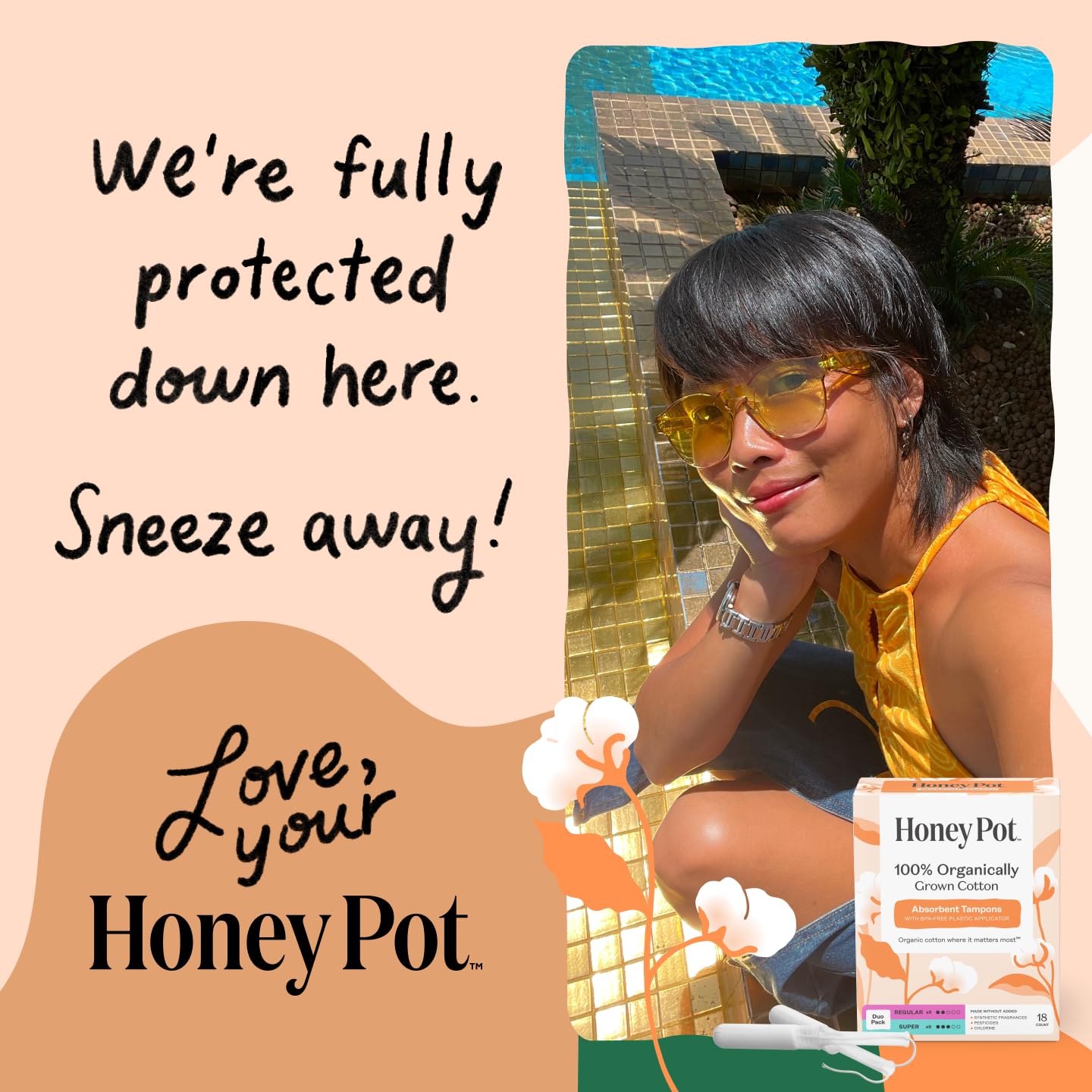 The Honey Pot Company caja abierta con tampons, presentación práctica