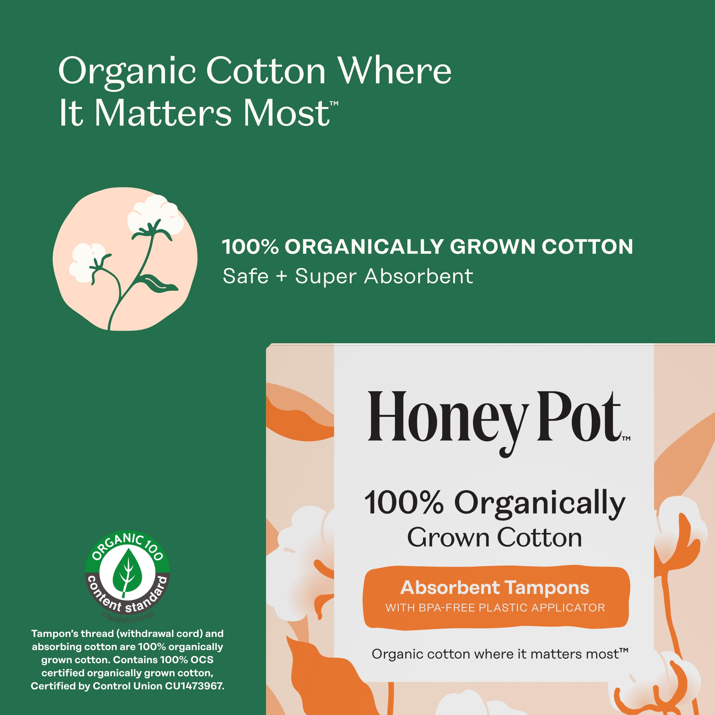 The Honey Pot Company Tampón junto a regla para comparar tamaño práctico
