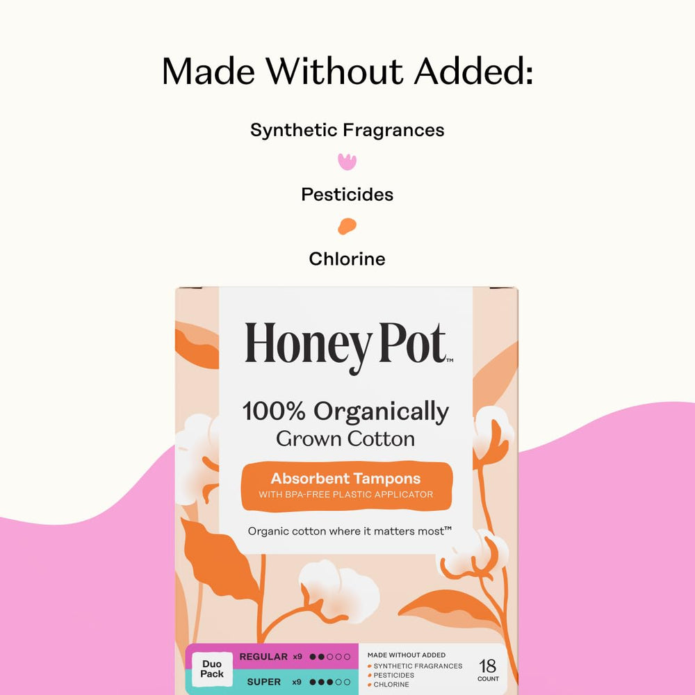 The Honey Pot Company primer plano del núcleo de algodón orgánico mostrando textura
