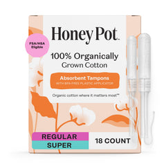 The Honey Pot Company empaque frontal mostrando las tallas y beneficios