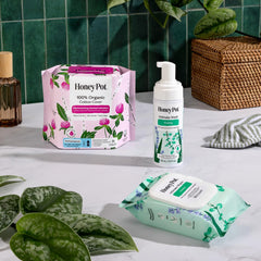 The Honey Pot Company etiqueta legible con lista de ingredientes y beneficios