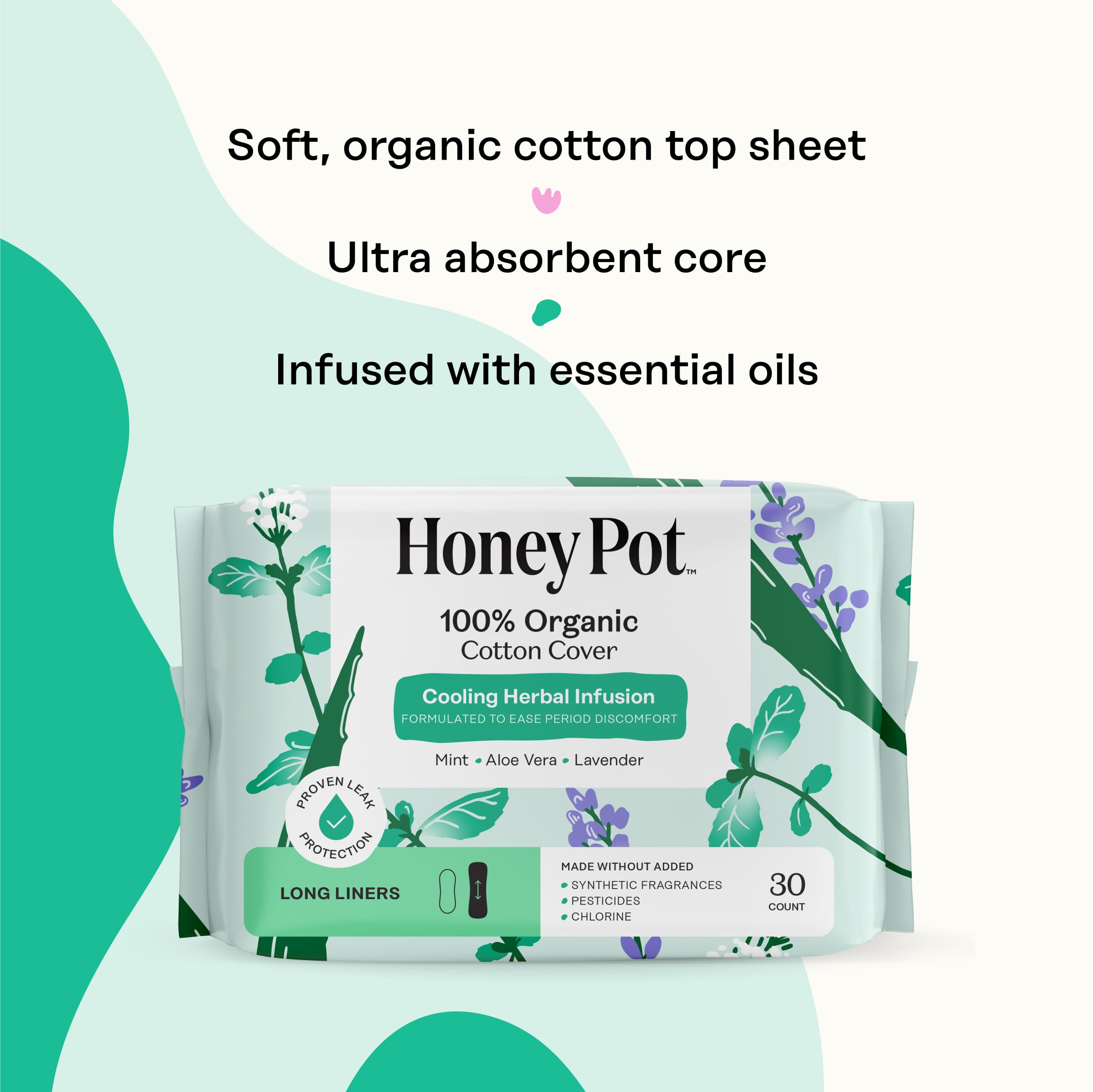 The Honey Pot Company pantyliner colocada en ropa interior para uso diario