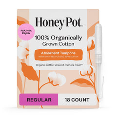The Honey Pot Company empaque frontal mostrando tampones y beneficios