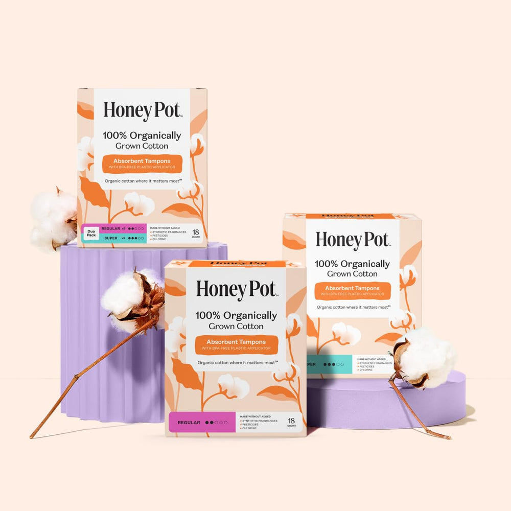 The Honey Pot Company fibra de algodón orgánico en primer plano, suave y absorbente