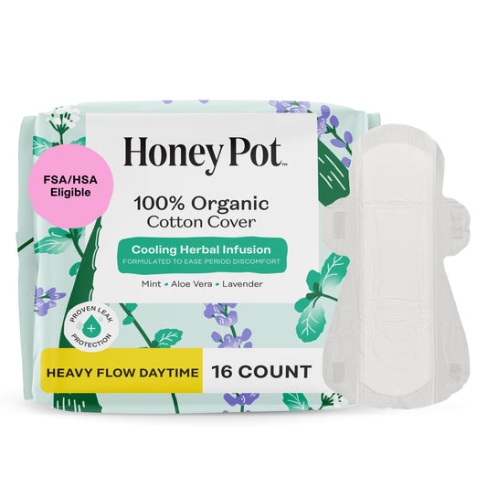 The Honey Pot Company toalla frontal en paquete mostrando diseño y protección