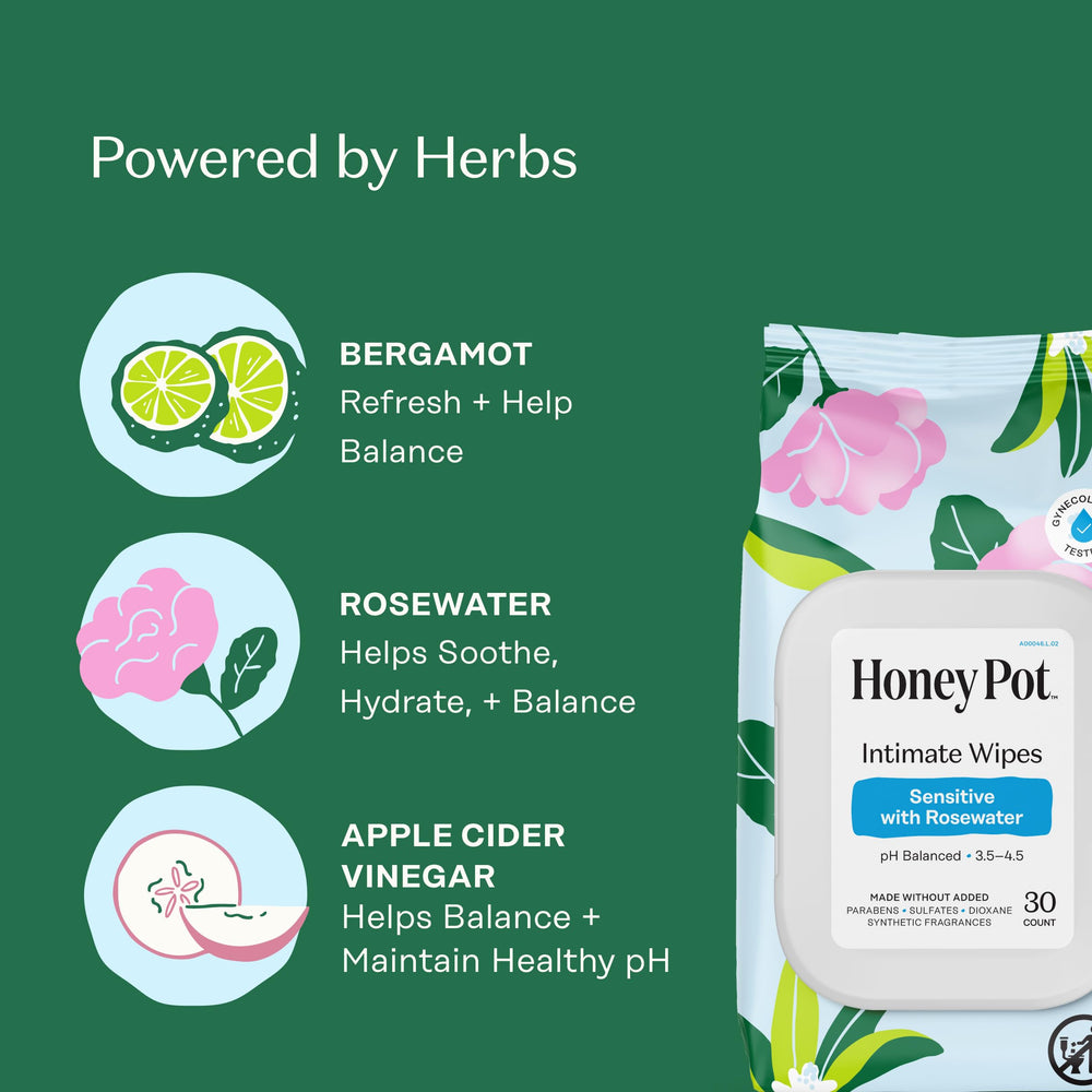 The Honey Pot Company toallita en mano demostrando aplicación rápida y limpia