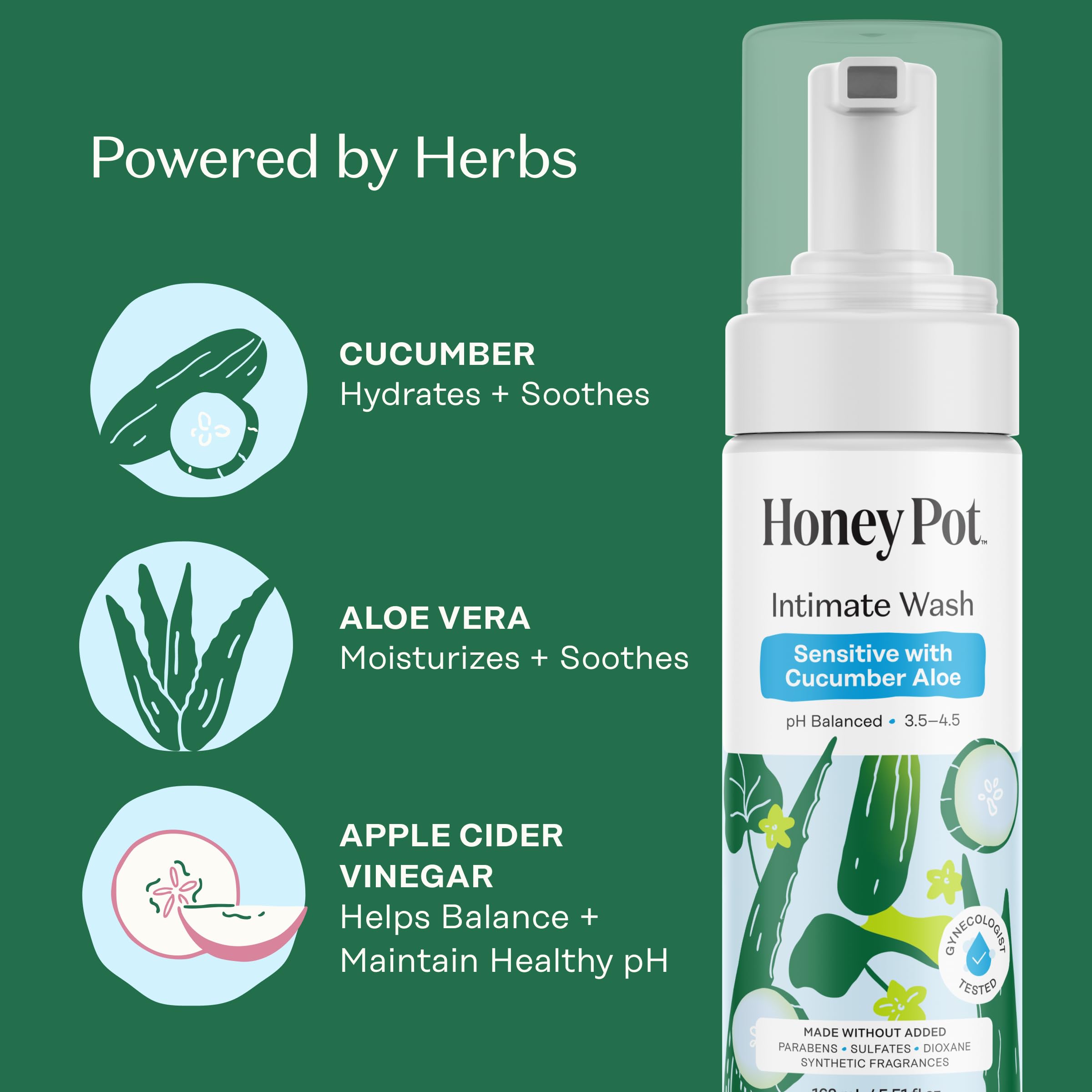 Aplicación en mano del producto The Honey Pot para mostrar uso externo y confort