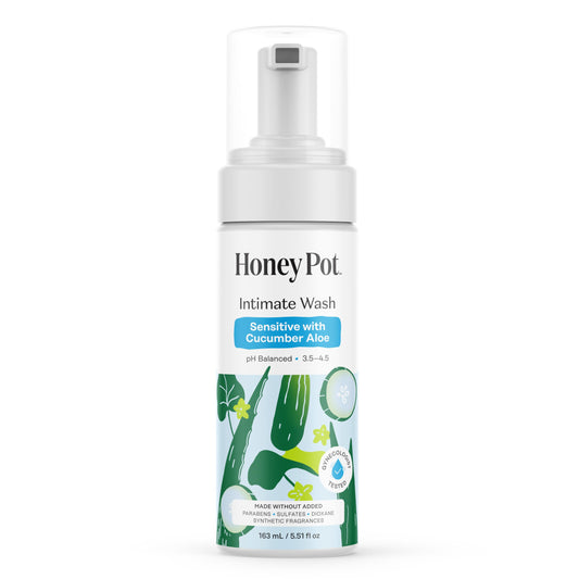The Honey Pot envase frente mostrando fórmula Sensitive y beneficio de limpieza suave