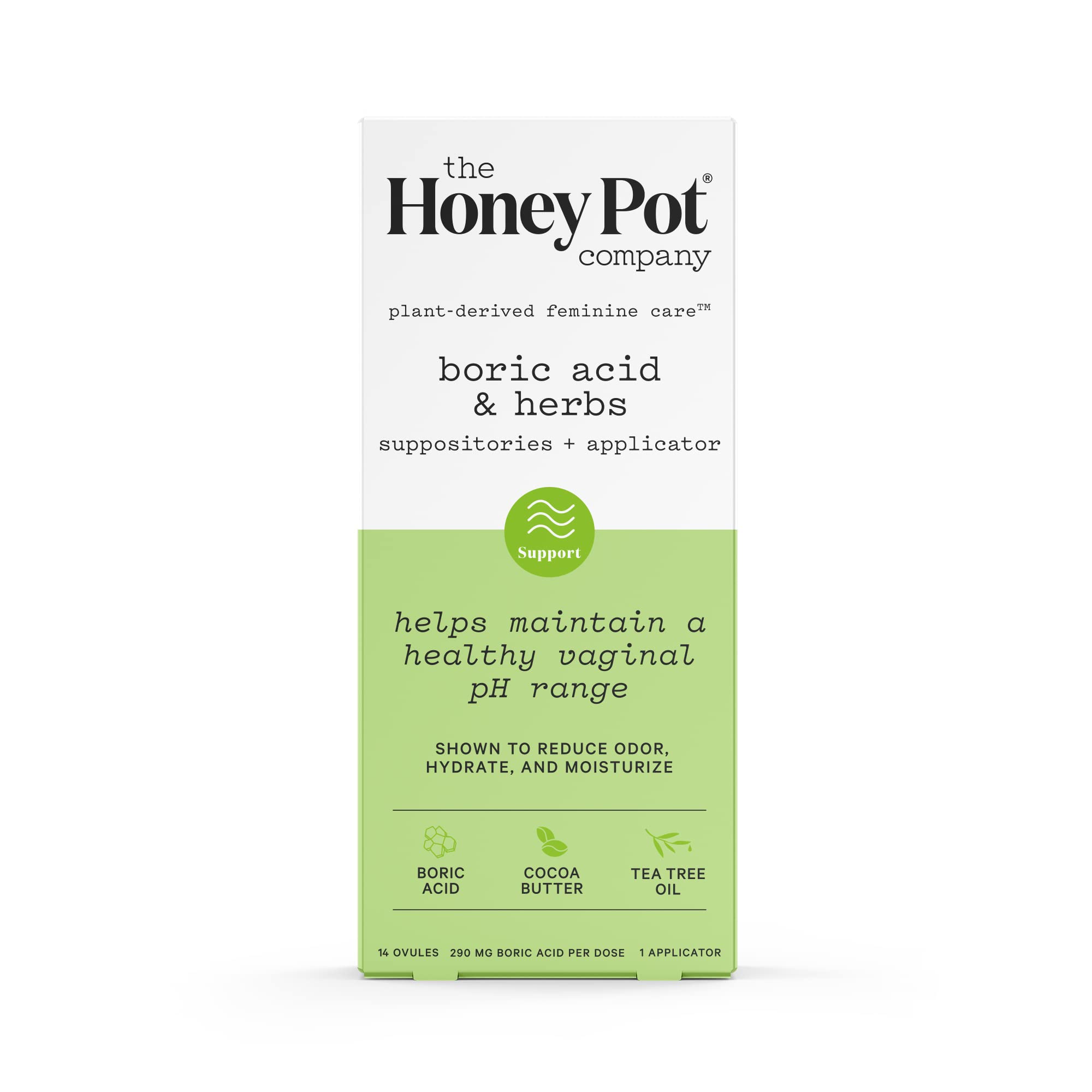 The Honey Pot Company embalaje frontal mostrando el producto y beneficios