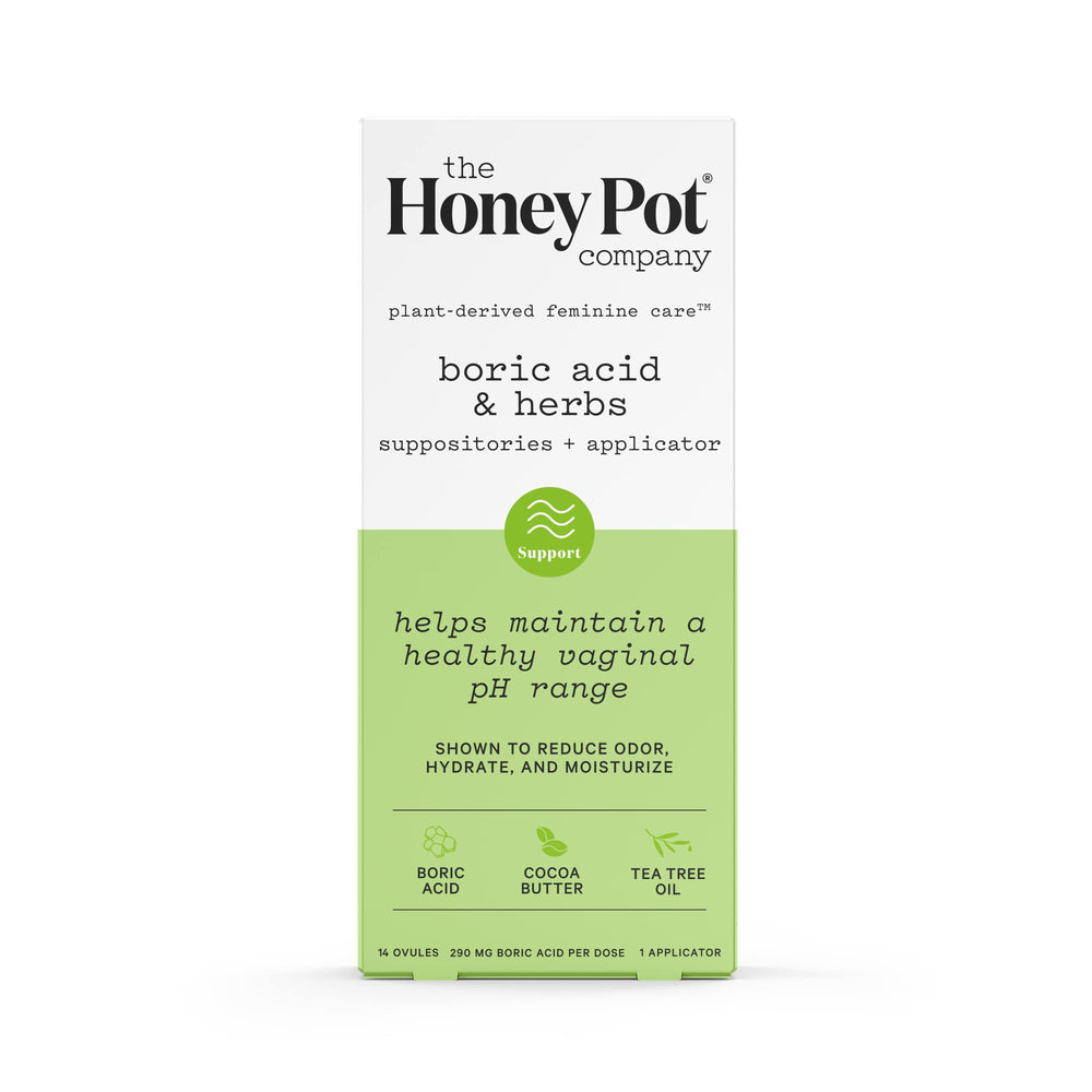 The Honey Pot Company embalaje frontal mostrando el producto y beneficios