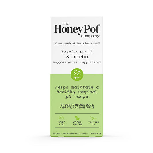 The Honey Pot Company embalaje frontal mostrando el producto y beneficios