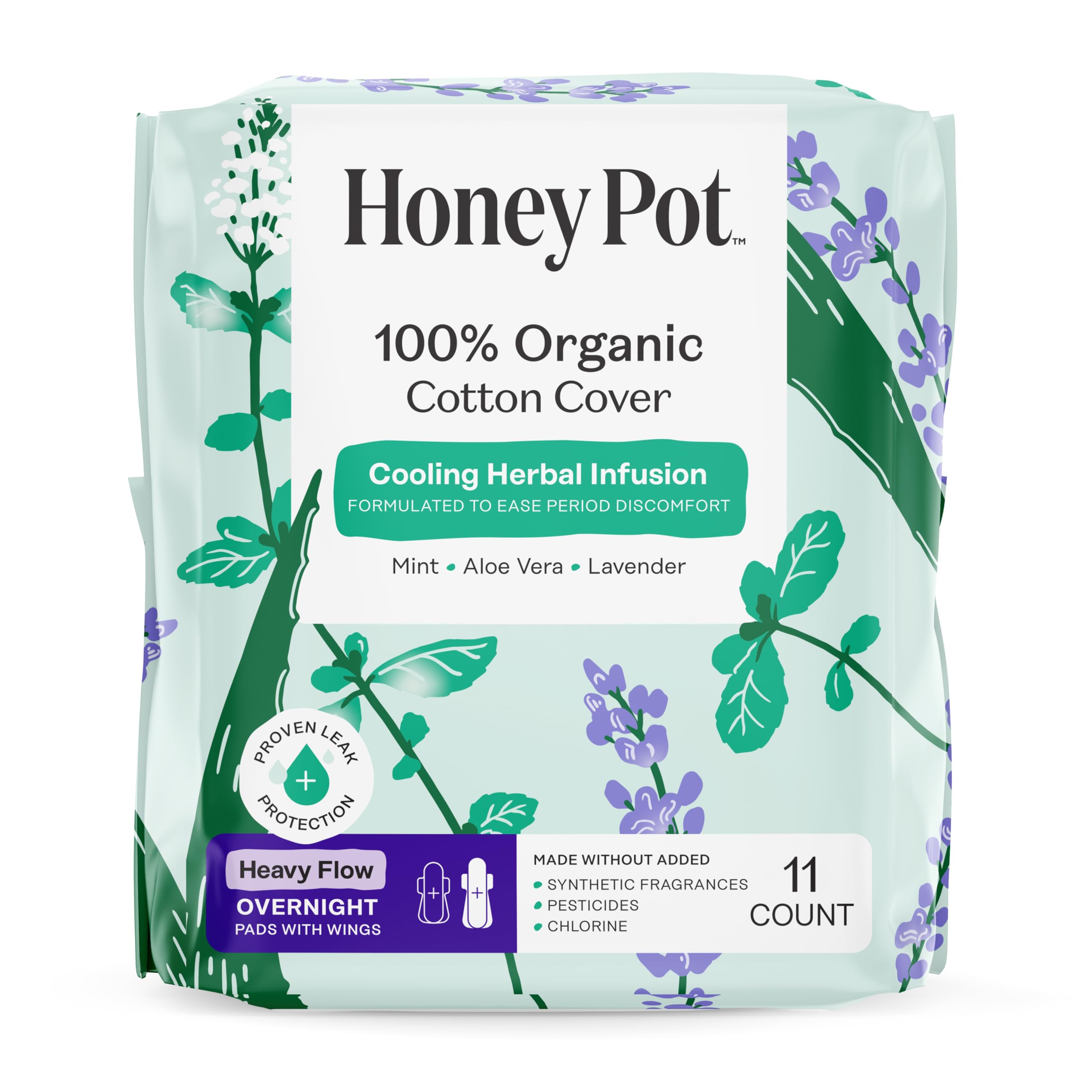 The Honey Pot empaque frontal mostrando protección nocturna y confianza