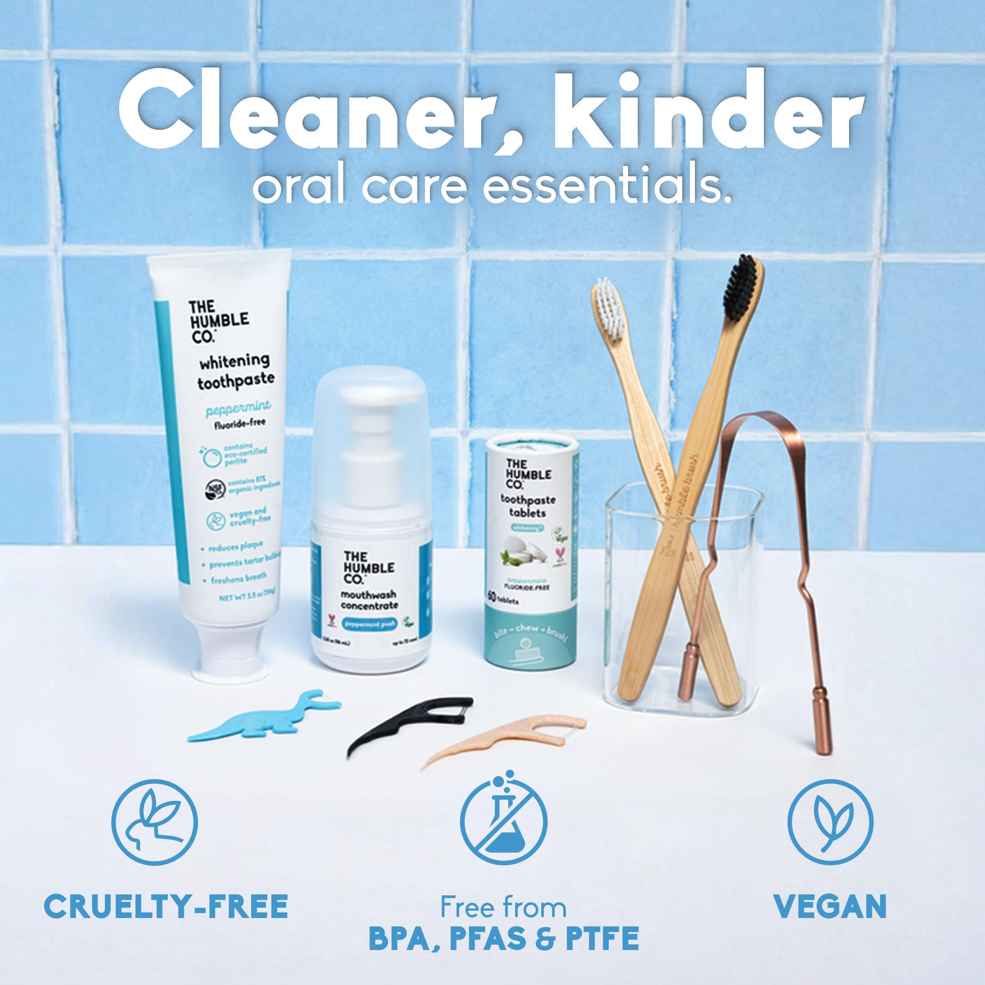 The Humble Co. palillos en entorno de baño para uso diario y almacenamiento práctico