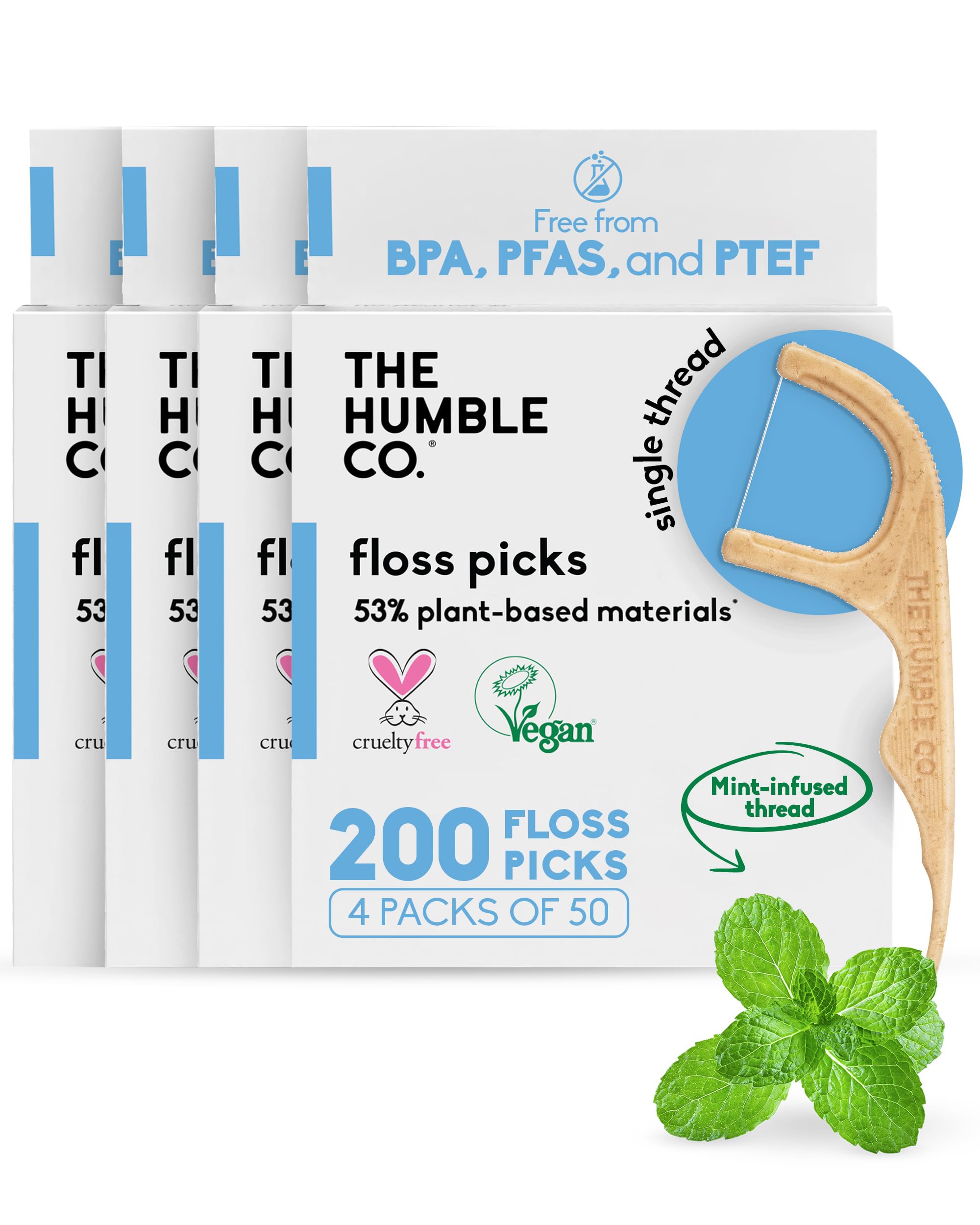 The Humble Co. vista frontal del envase con 200 palillos, muestra cantidad y marca