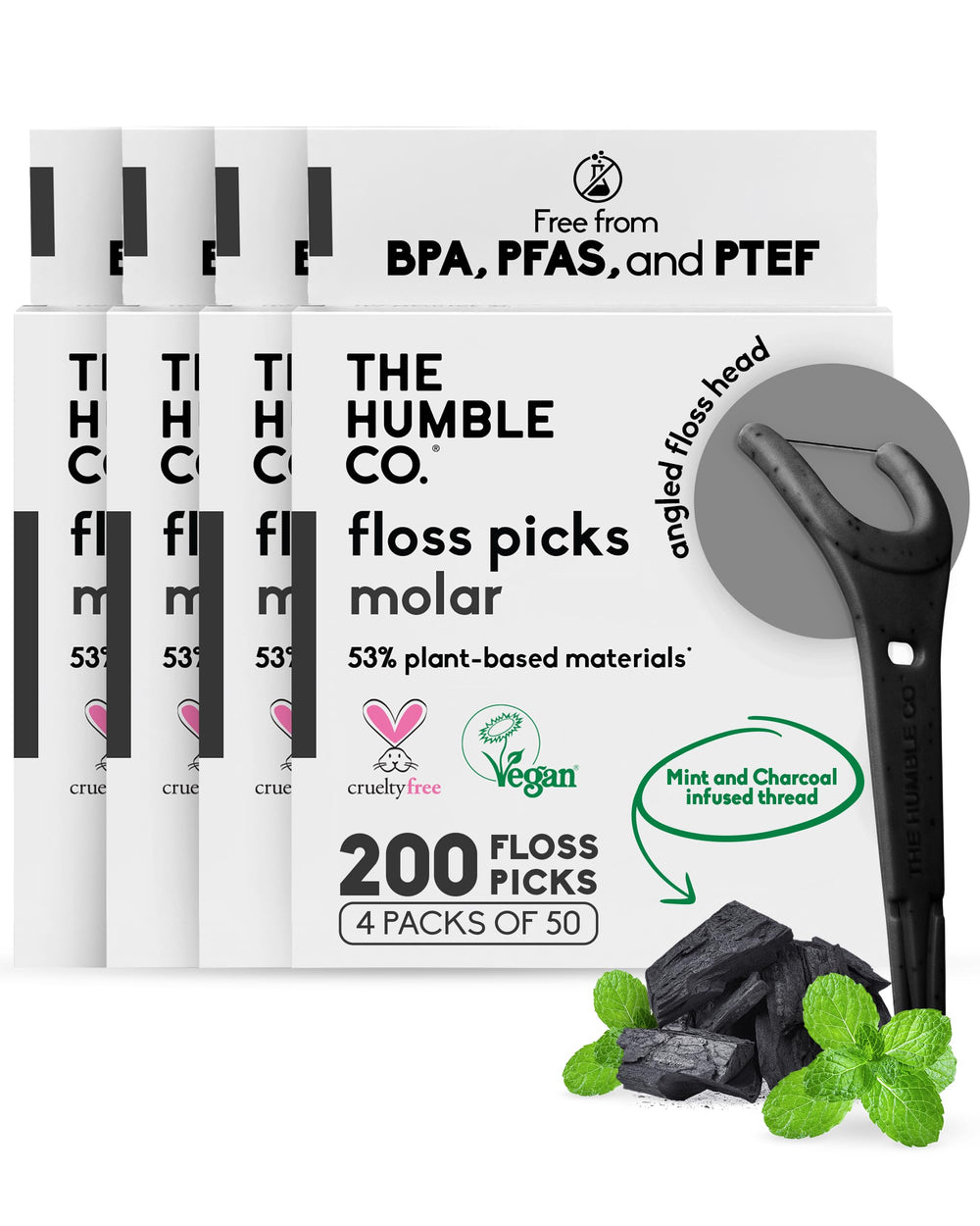 The Humble Co. empaque frontal mostrando 200 unidades y beneficio sostenible