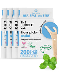 The Humble Co. pack frontal mostrando 200 unidades y acabado menta, beneficio: suministro prolongado