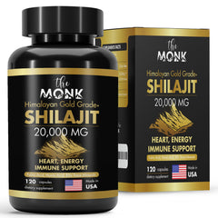 THE MONK envase frontal de Shilajit Gold Grade Plus mostrando diseño claro y confianza