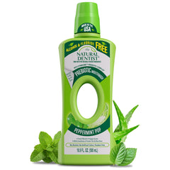 The Natural Dentist frasco frontal mostrando etiqueta y tamaño, beneficio frescura natural