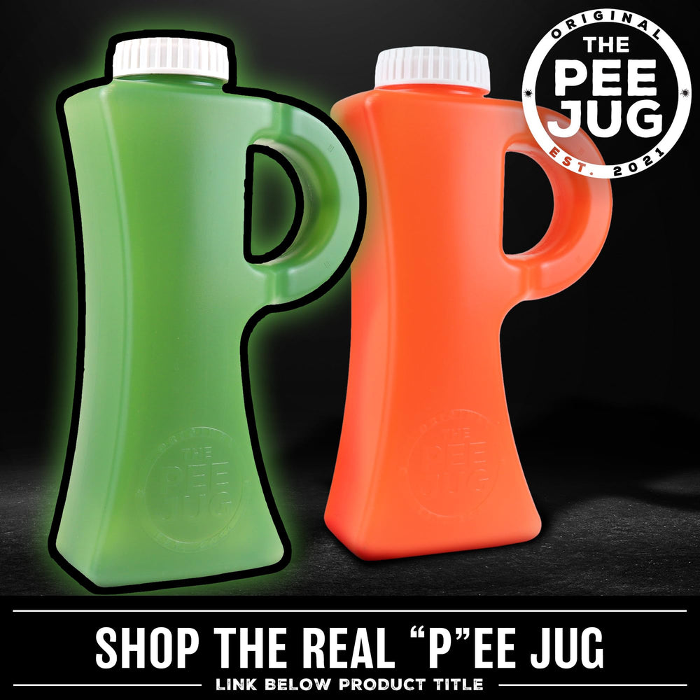 The Original Pee Jug empaque y etiqueta con especificaciones y marca visible