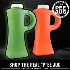The Original Pee Jug empaque y etiqueta con especificaciones y marca visible