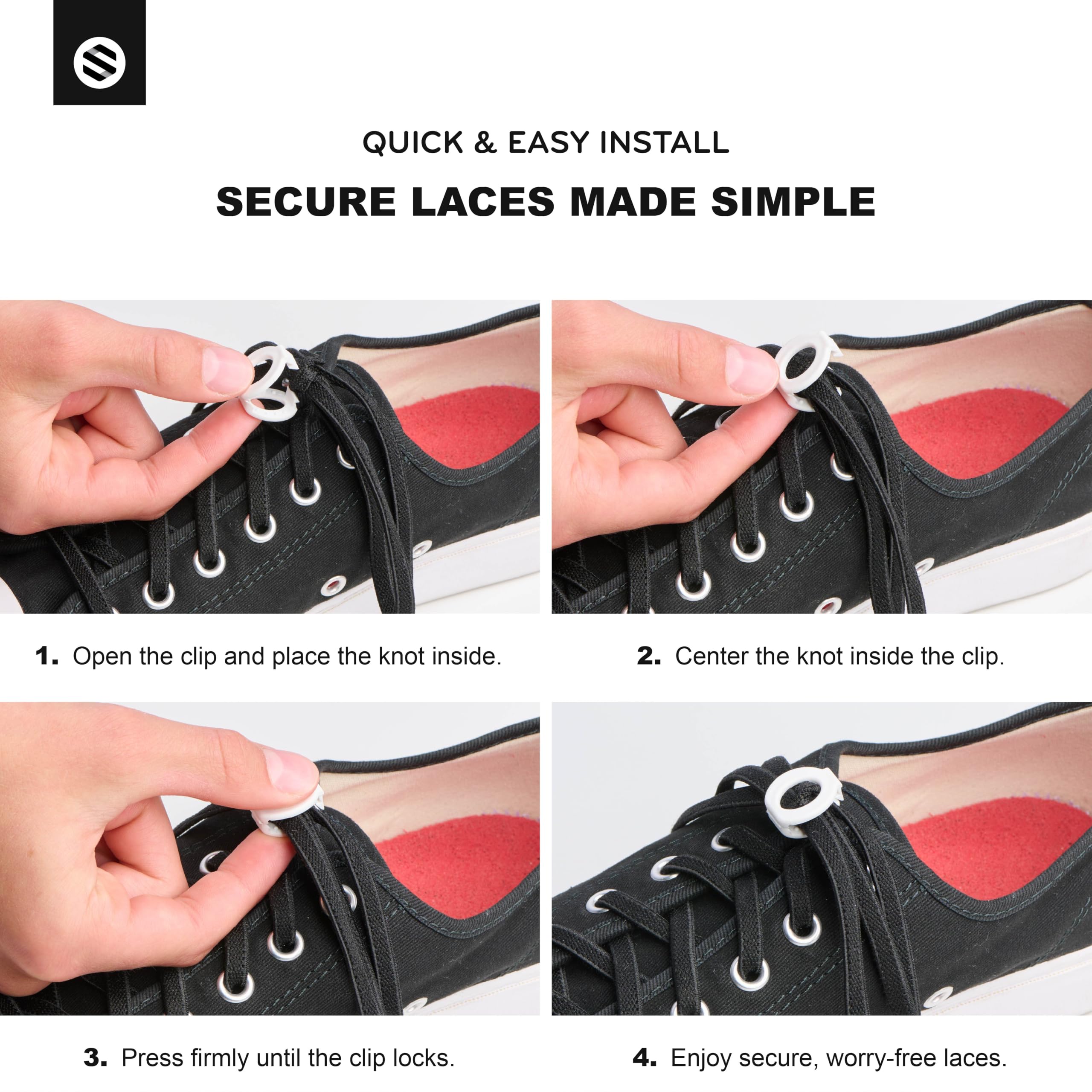 THE ORIGINAL STRETCHLACE clip en mano para comparar tamaño y facilidad de uso
