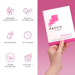 The Patch Remedy caja abierta con parches individuales para organización mensual