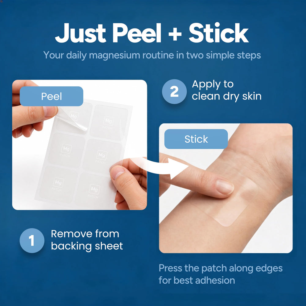 The Patch Remedy etiqueta con ingredientes, mostrando magnesio glicinato y transparencia