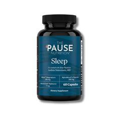 The 'Pause Life frasco al frente mostrando etiqueta y beneficio de sueño regular