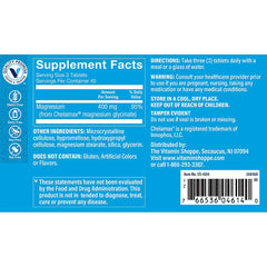The Vitamin Shoppe detalle de etiqueta con información de magnesio glicinato y fácil lectura