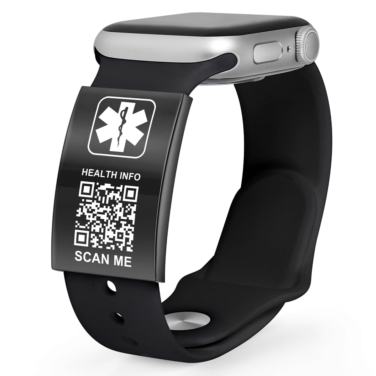 Theluckytag frontal del brazalete mostrando código QR y placa, identificación rápida