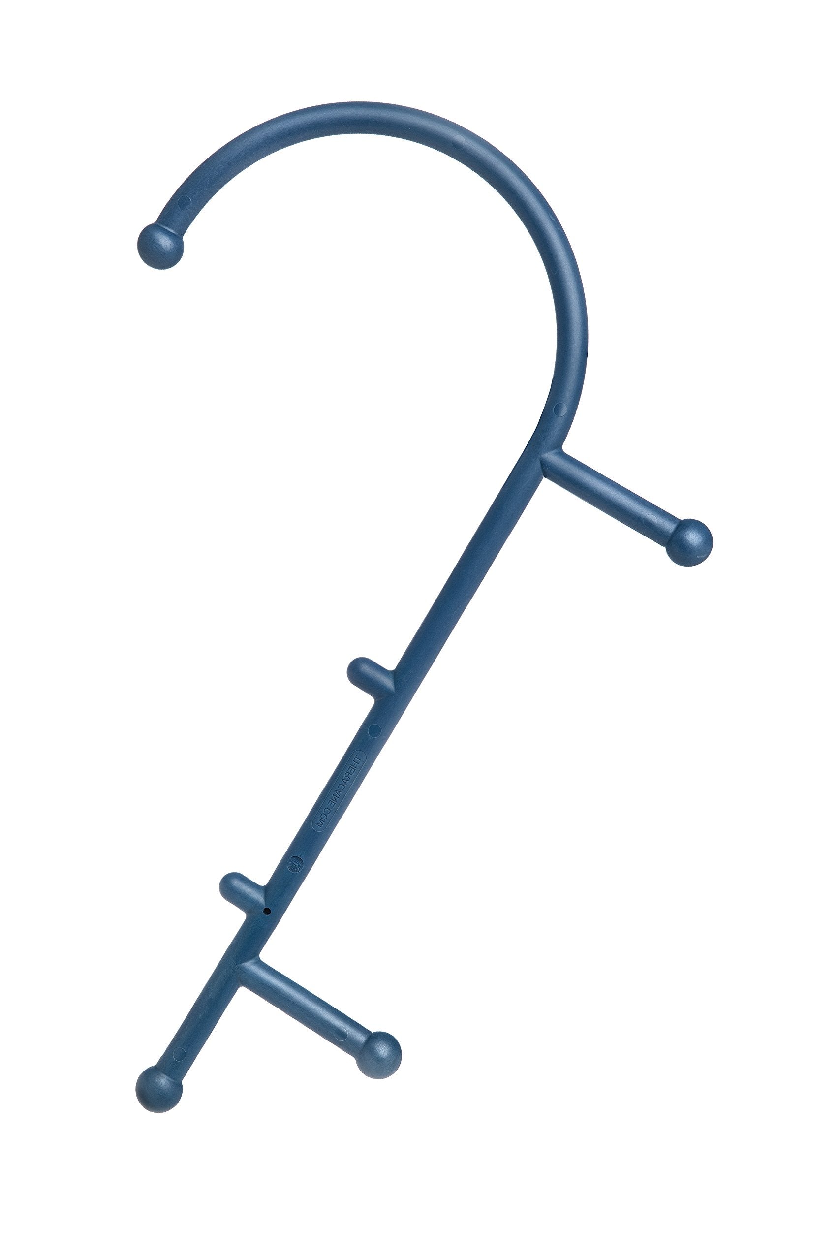 Thera Cane vista frontal del masajeador azul mostrando su forma de bastón y alcance cómodo