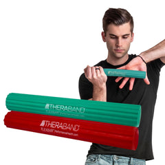 THERABAND FlexBar frontal mostrando colores y tamaño, mejora rehabilitación