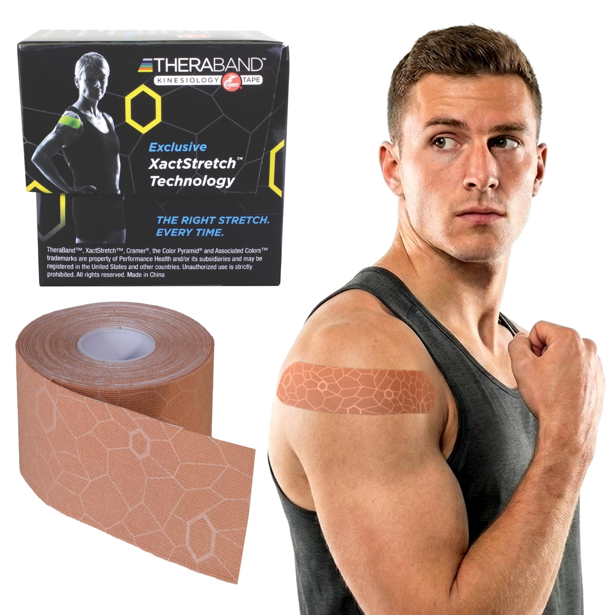 THERABAND rollo frontal mostrando color beige y rollo continuo para cortar