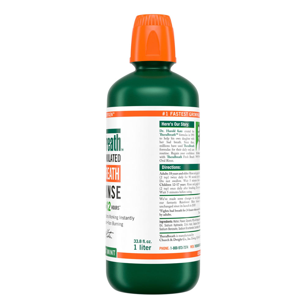 TheraBreath etiqueta con ingredientes y beneficios claros para confianza