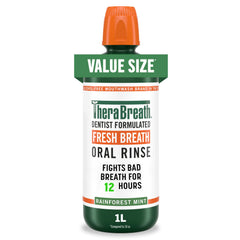 TheraBreath botella frontal Rainforest Mint mostrando tamaño y frescura