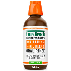 TheraBreath botella frontal mostrando etiqueta y beneficio de blanqueamiento