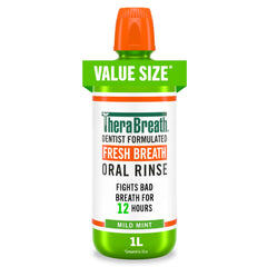 TheraBreath botella frontal 1 litro mostrando etiqueta y beneficio control duradero
