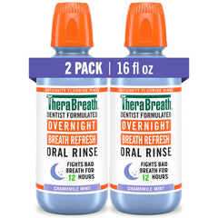 TheraBreath frontal con dos botellas mostrando empaque y beneficio de frescura duradera