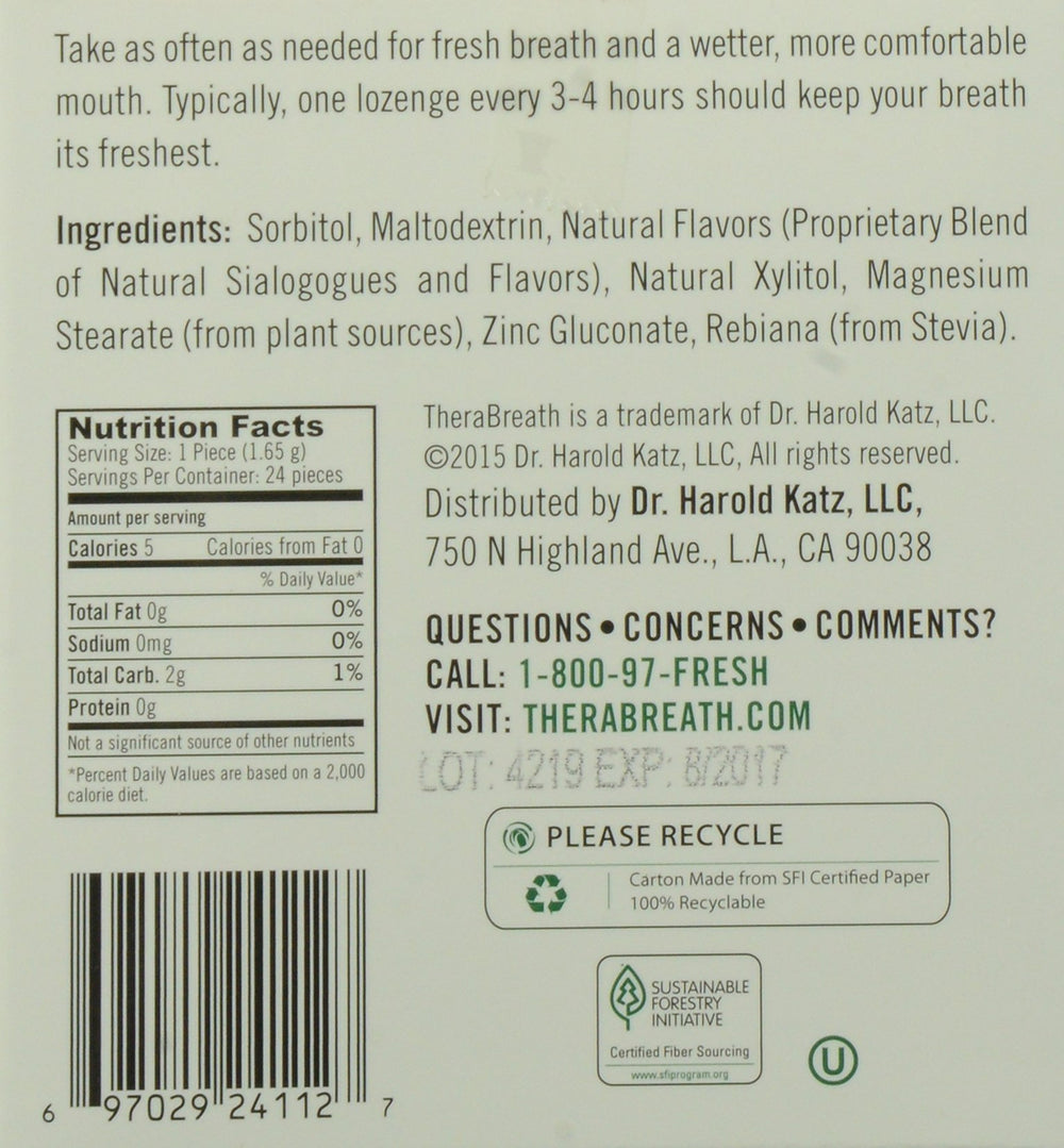 TheraBreath detalle de pastilla mandarina menta con textura, humectación y frescor