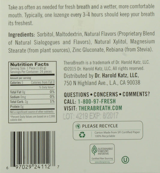 TheraBreath detalle de pastilla mandarina menta con textura, humectación y frescor